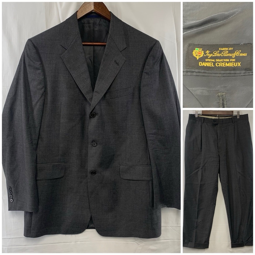 Daniel Cremieux Loro Piana 2 Pc Gray Wool Suit Mens 40R‎ / 34 x 29 Jacket Pants
